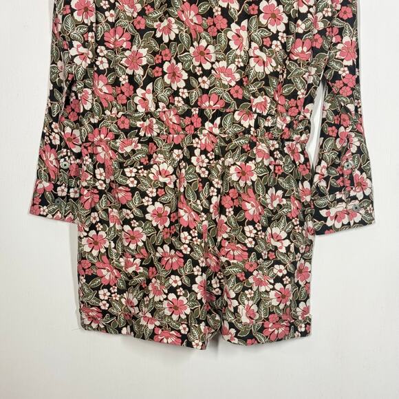 NEW Outerknown Romper Jumpsuit Size M Pink Floral Linen Organic Cotton Shortall - Picture 8 of 16